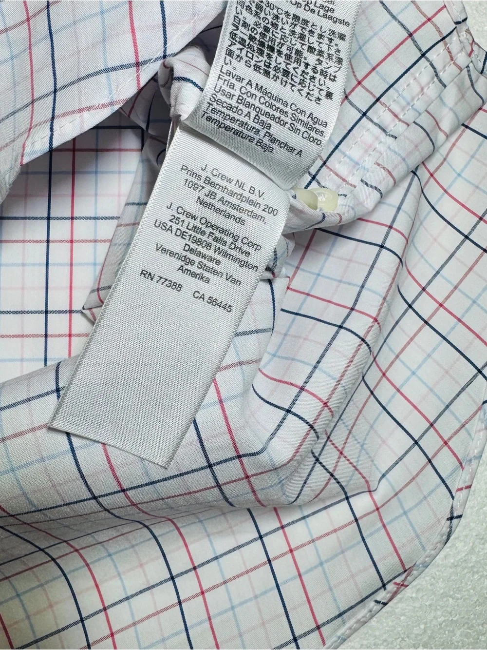J. Crew Performance Slim Men’s White Shirt with Blue and Red Windowpane Check